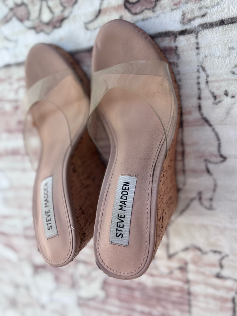 Steve Madden Blush Pink Clear Strap Cork Wedge Sandals